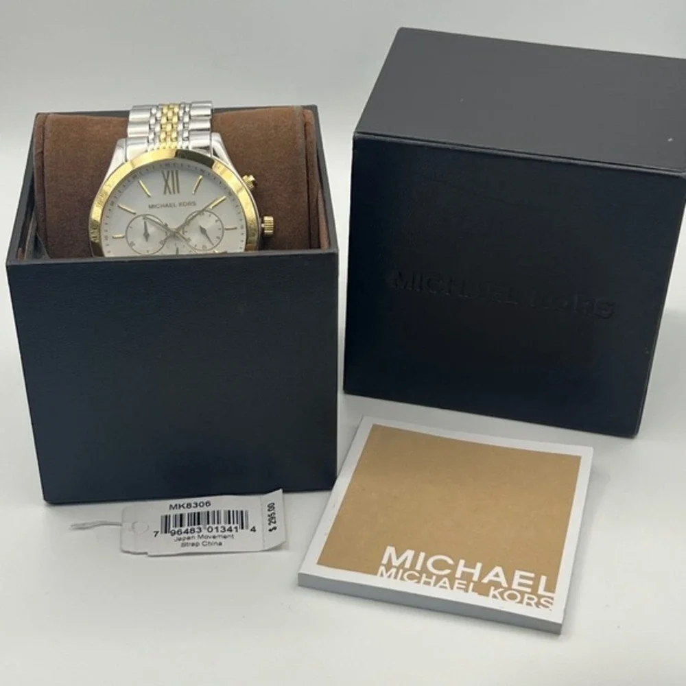 Michael Kors MK-8306 Lexington Two‎ Tone Chronograph Silver Gold Mens Watch